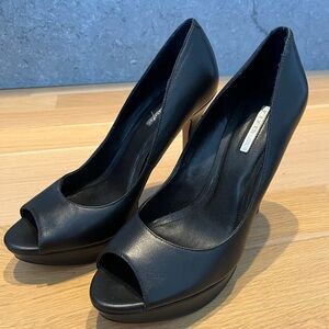 BCBGeneration Black Leather Platform Peep-Toe Heels